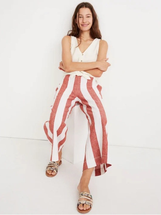 Madewell Pants - Madewell Huston Pull On Crop Pants Stripe Linen Blend XXS